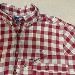 Vineyard Vines Slim Fit Whale Shirt Red Gray Gingham Check Button Down Men Small